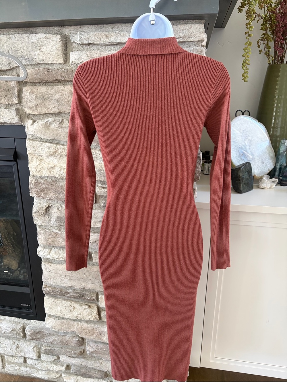 Lulu's Rust Ribbed Button-Front Midi Dress - Picture 5 of 5